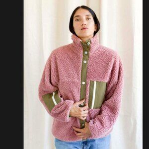Sandy Liang Women's Pink Fleece Jacket w/ Green Trim Oversized RET:$575 SOLD OUT